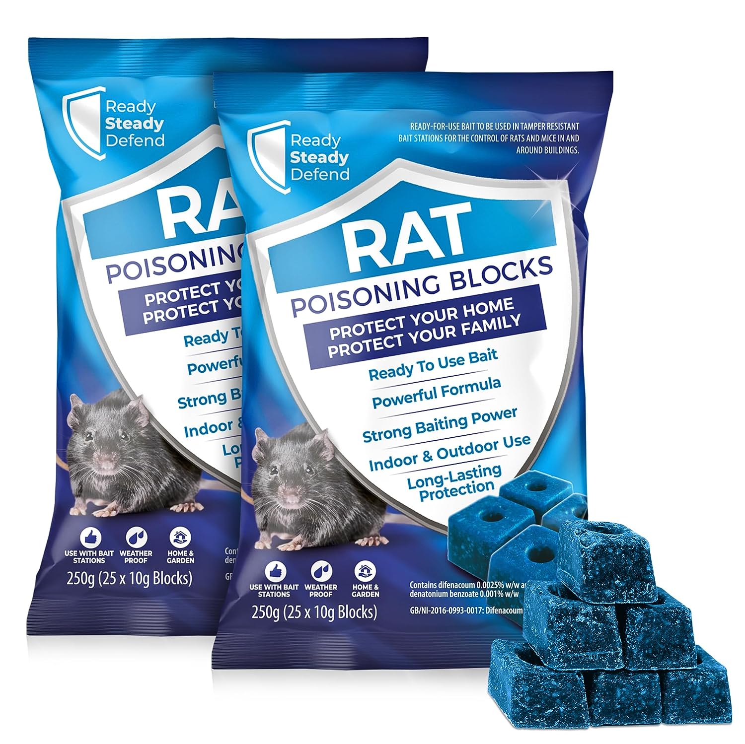 Rat & Mouse Poisoning Block Bait 500g (Pack of 2 - 250g Each)