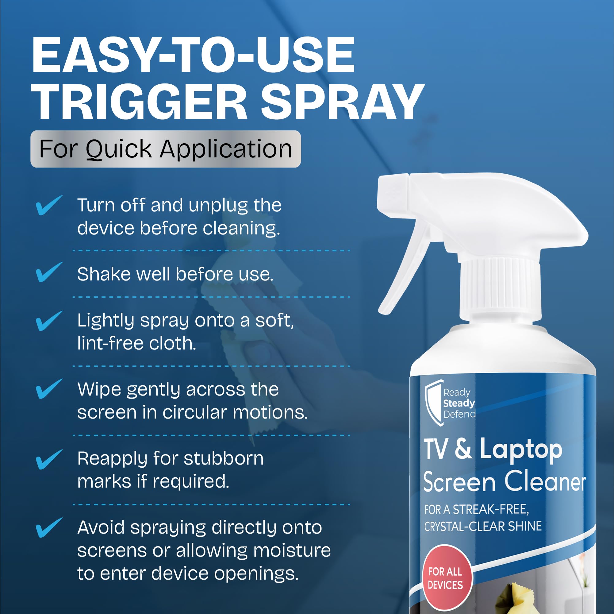 Computer Screen Cleaner Graphic TV & Laptop Screen Cleaner Spray 1L | Streak-Free Anti-Static Screen C