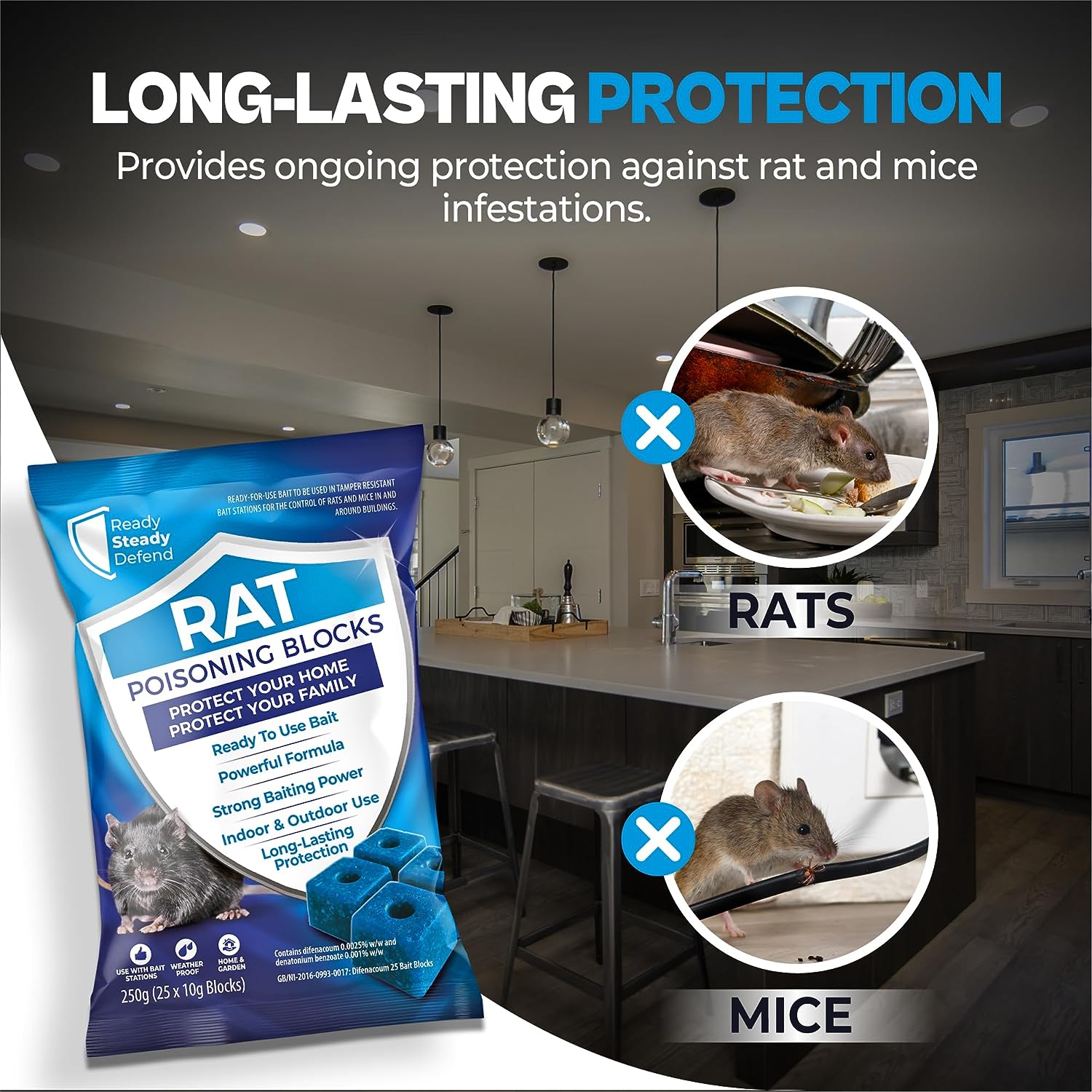 Rat & Mouse Poisoning Block Bait 500g (Pack of 2 - 250g Each)