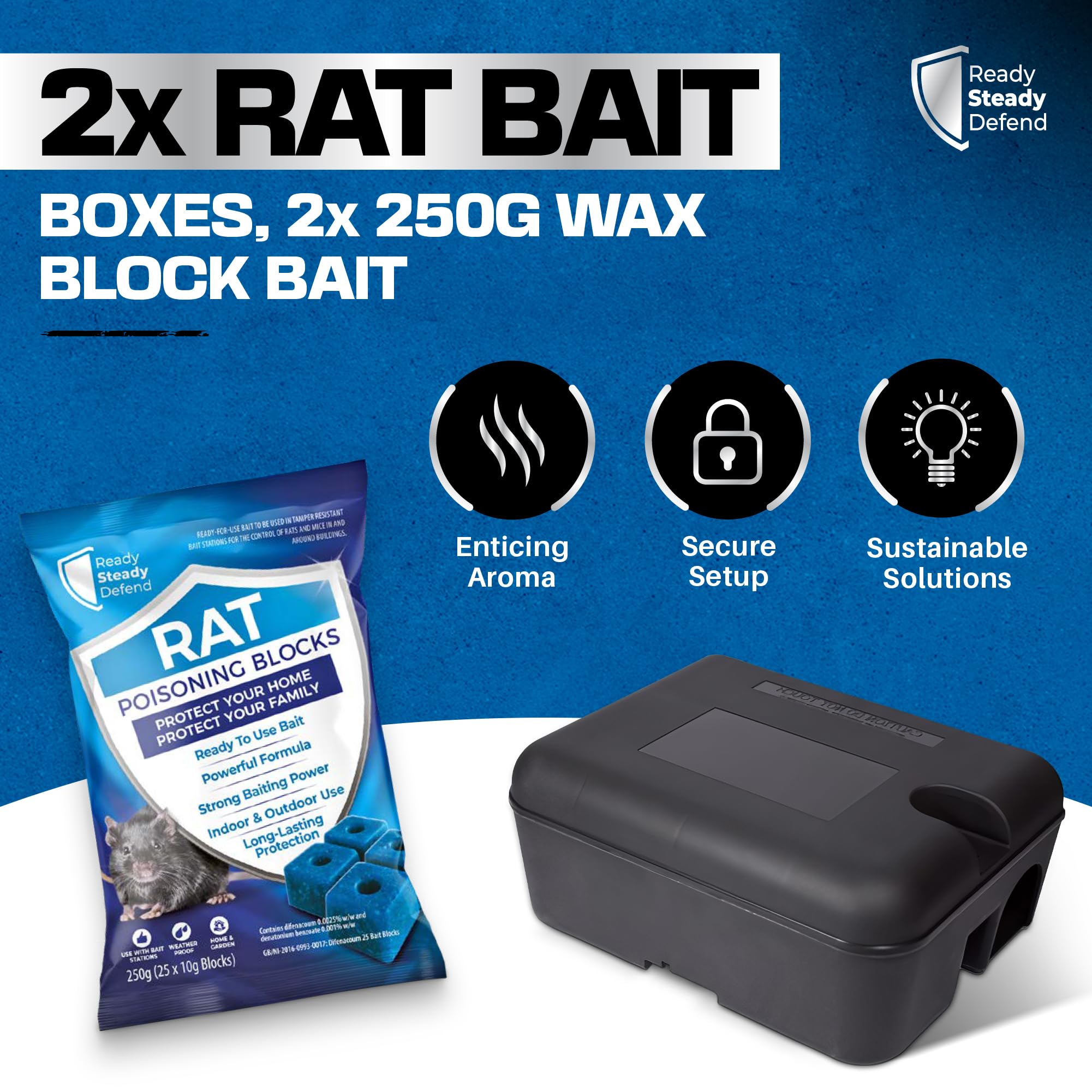 Rodent Killer Block Bait & Box Kit - 500g bait (50 Blocks) and 2 Heavy